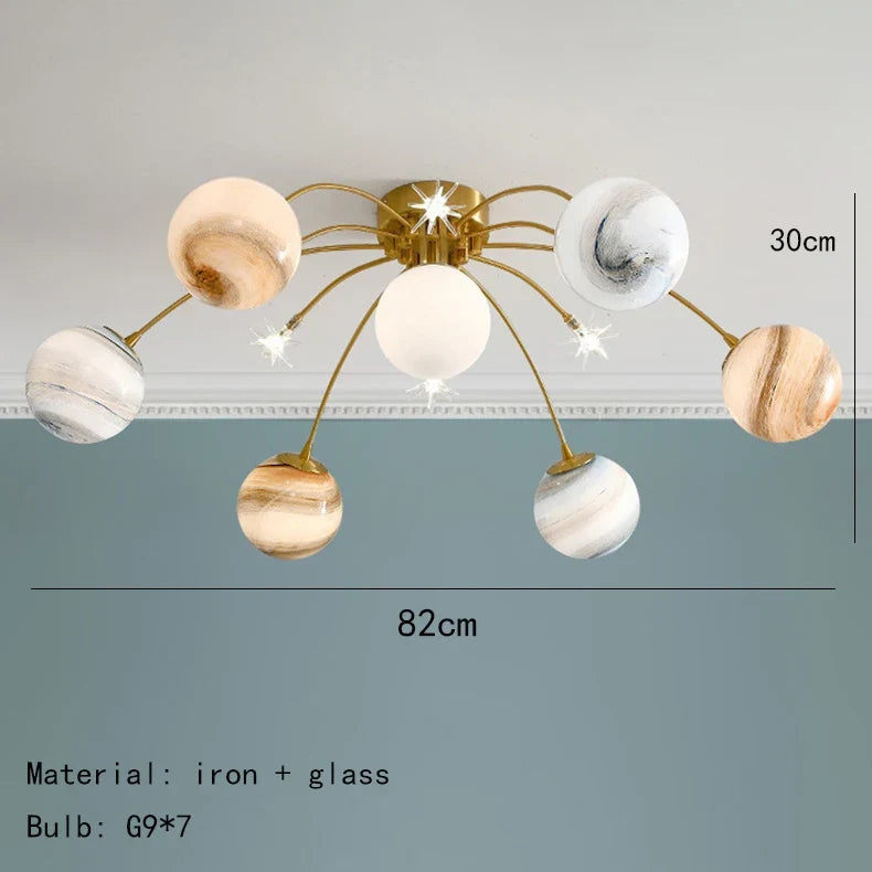 suspension boule planète art déco luminaire métal