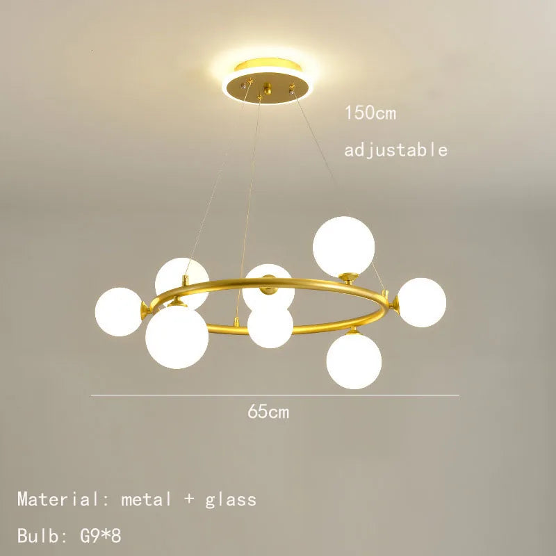 lustre moderne en verre avec anneau mat et fil réglable
