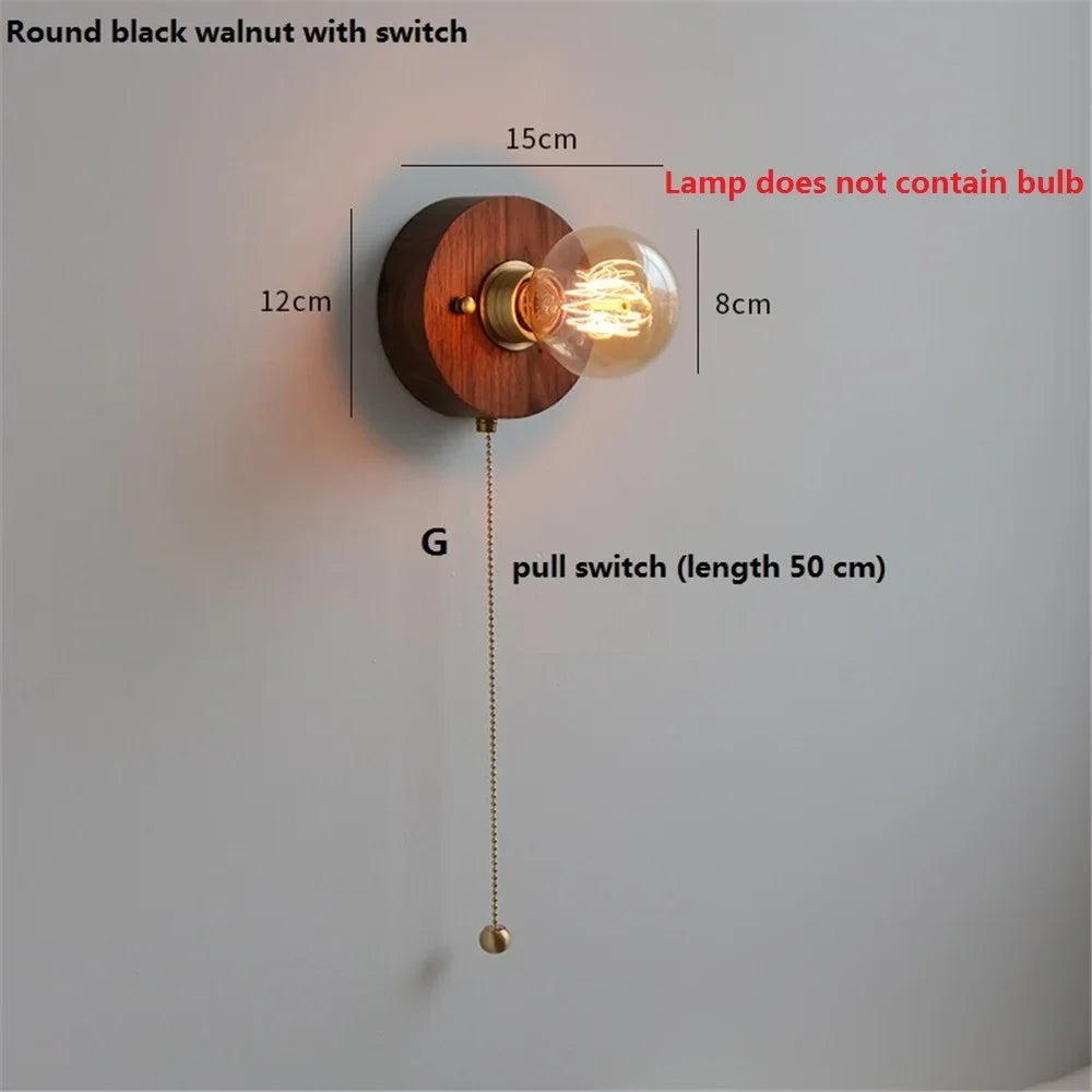 applique murale vintage en noyer edison avec interrupteur à tirette