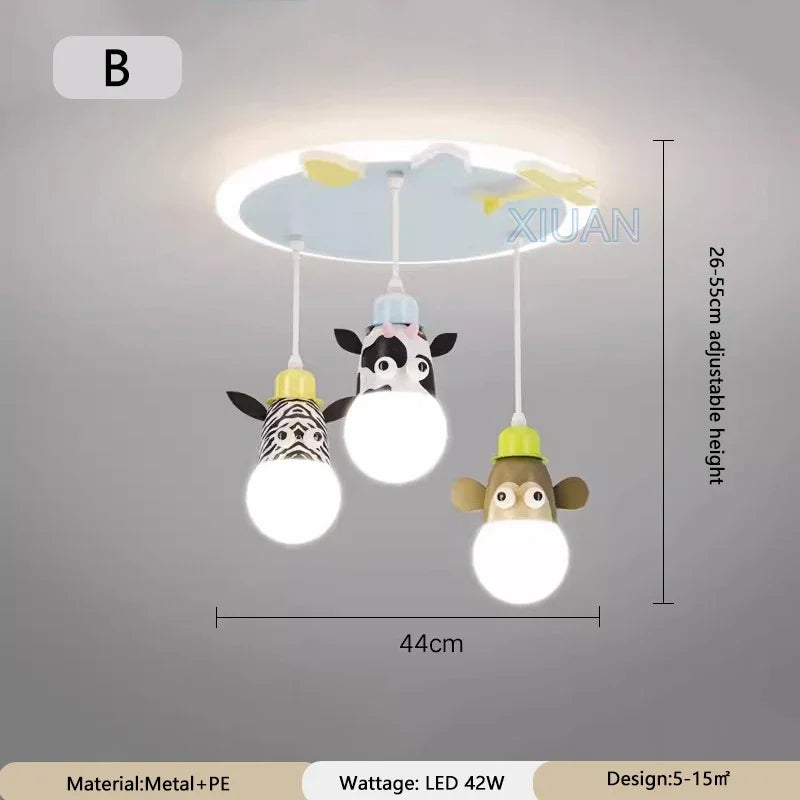 lustre dessin animé animal avec veilleuses nuage pour enfants