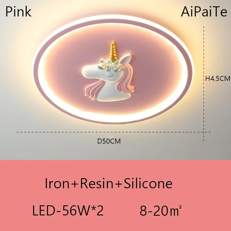 BOSSEN Scandinavian LED Children's Room Ceiling Pendant Light, Pink/Blue Unicorn for Living Room, Bedroom Home Decoration.