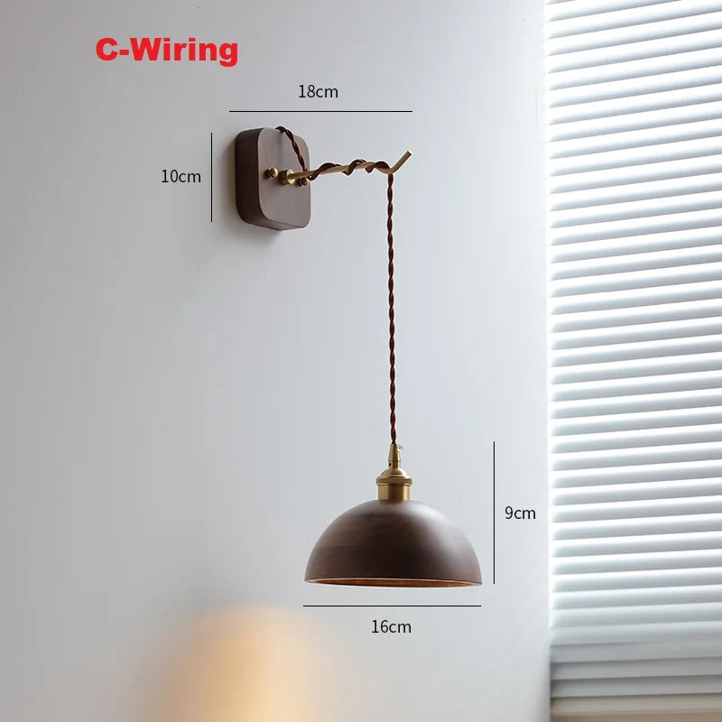applique murale led moderne en bois de noyer nordique wabi-sabi