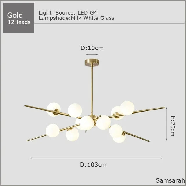 2024Modern Glass Ball LED Chandelier for Living room Dining Room Luminaire Gold/black Pendant Lamp Lustre ,Samsarah Lighting