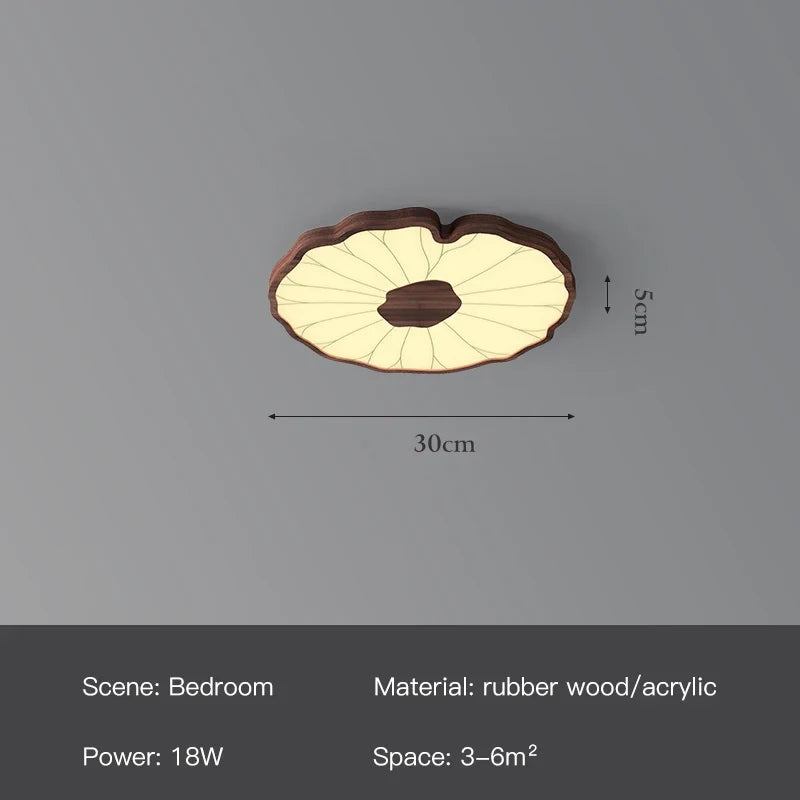 plafonnier moderne design feuille lotus en bois avec lumière led