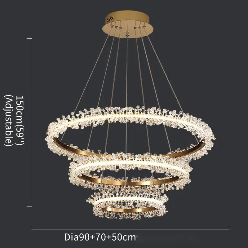 lustre en cristal avec anneau doré pour éclairage intérieur