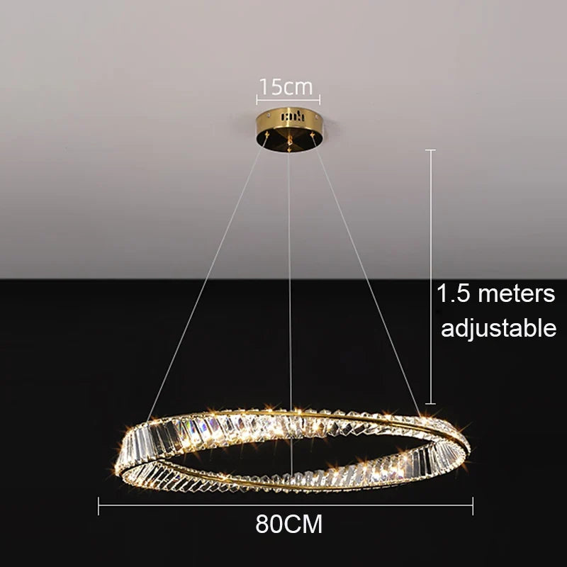 Crystal LED Chandelier for Living Room Kitchen Bedroom Ceiling Pendant Lamp, Gold Modern Remote Control Hanging Light