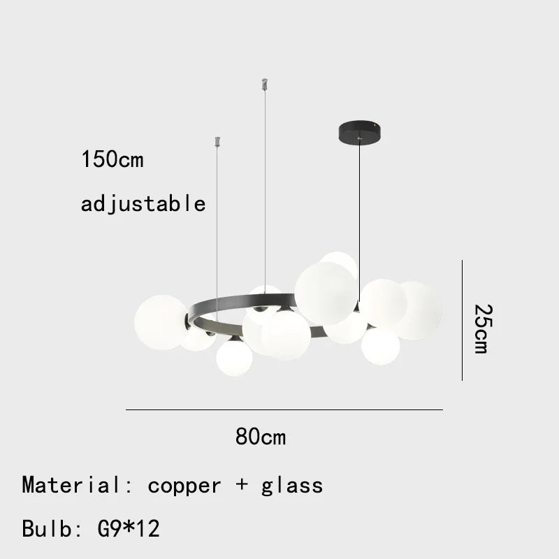 suspension moderne à anneau en laiton et verre blanc