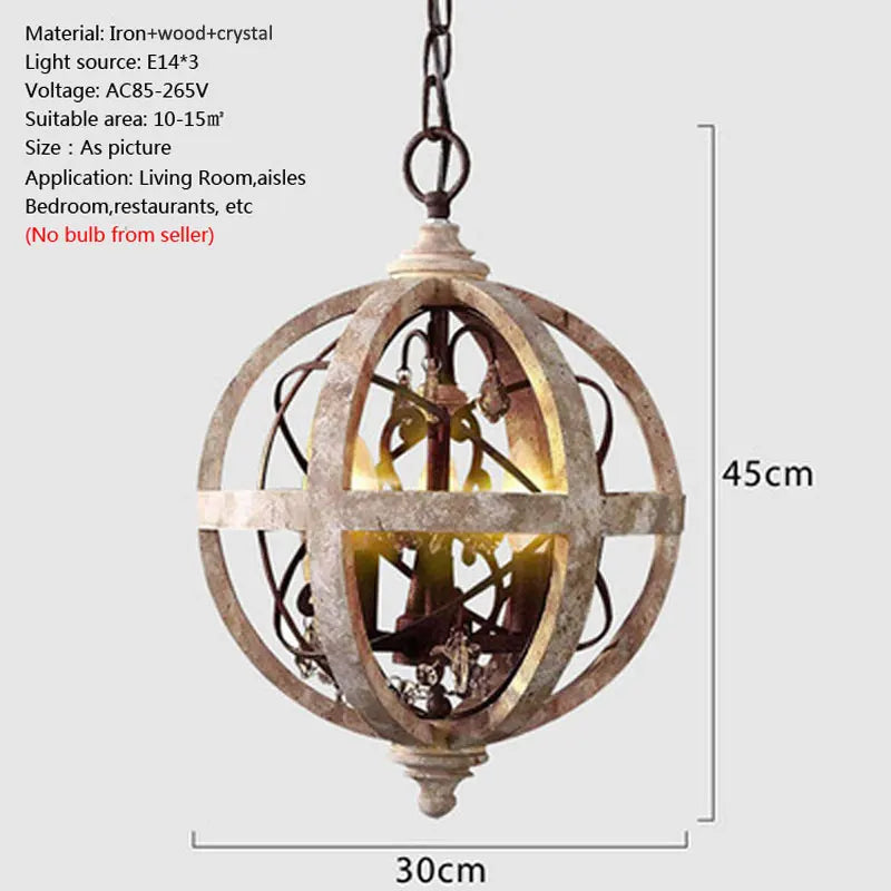 lustre en bois style campagne américaine avec détails en cristal