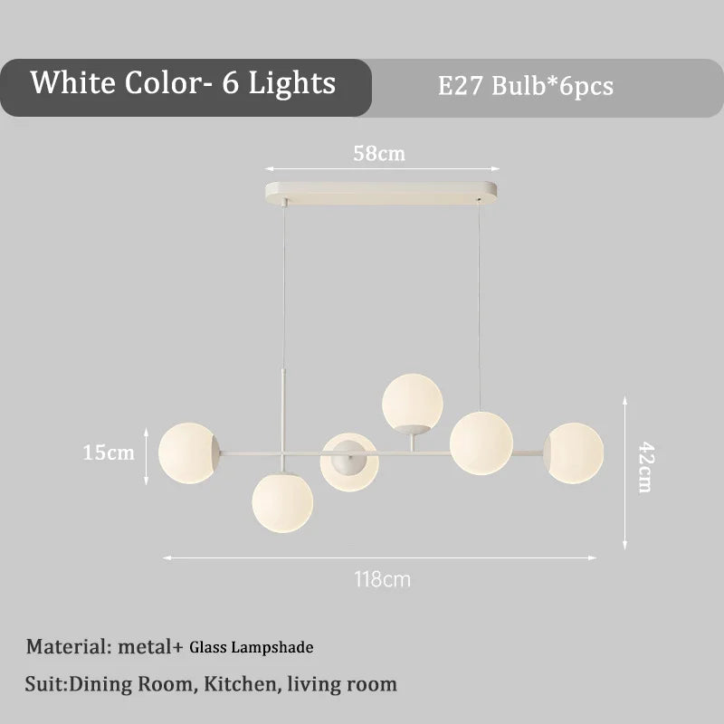 French White Pendant Lamps Dining Table Hanging Light for Living Room Bar Kitchen Island Bar Chandelier E27 Bulb included 220V