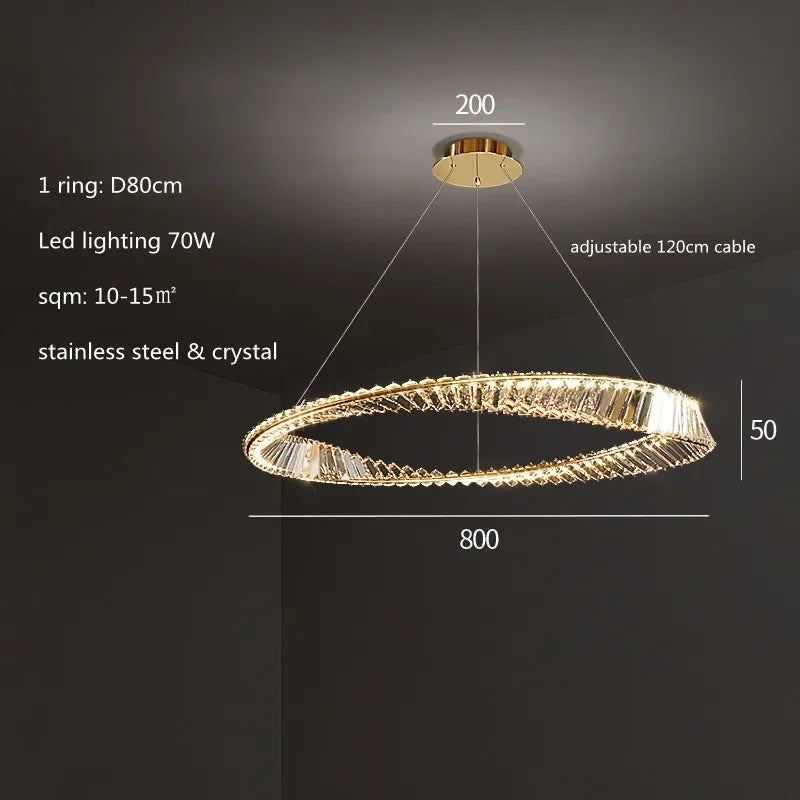 LustreSalon moderne Led K9 Dimmable de luxe or anneau irrégulier cristal