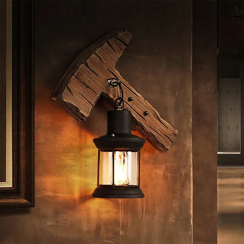 Applique murale LED industrielle rétro en bois