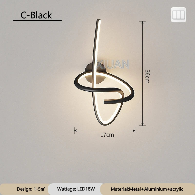 applique murale led en spirale moderne en aluminium