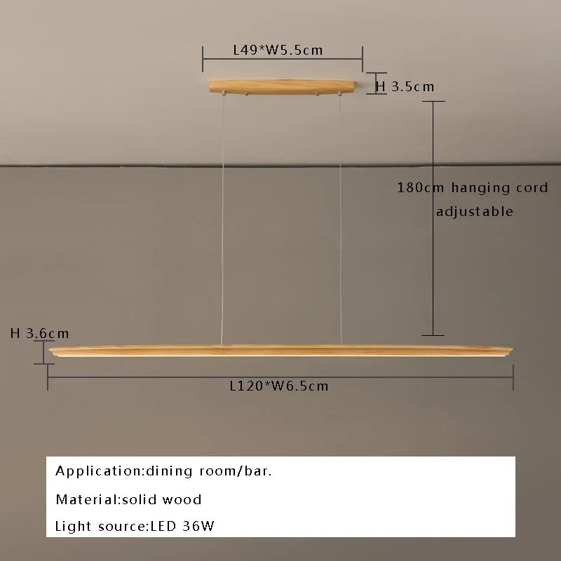 suspension led longue en bois massif moderne