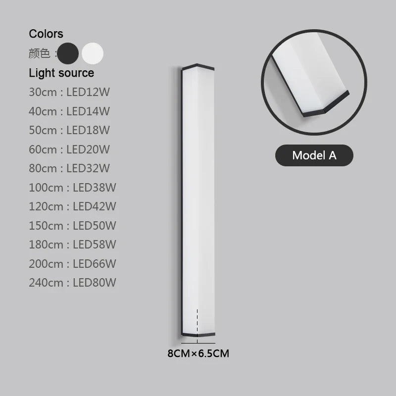 Acier inoxydable LED étanche longue applique murale moderne Ip65 éclairage extérieur jardin Villa balcon ligne lumière mur rondelle lumière 8