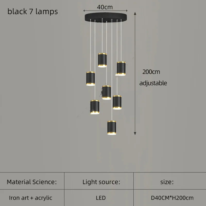 lustre long rotatif en acrylique pour éclairage intérieur décoratif