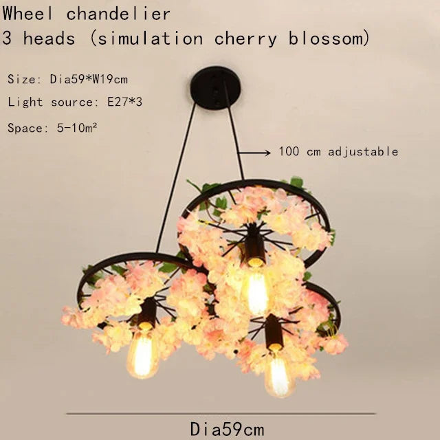 lustre à roues en fleurs de cerisier à têtes multiples pour espaces commerciaux