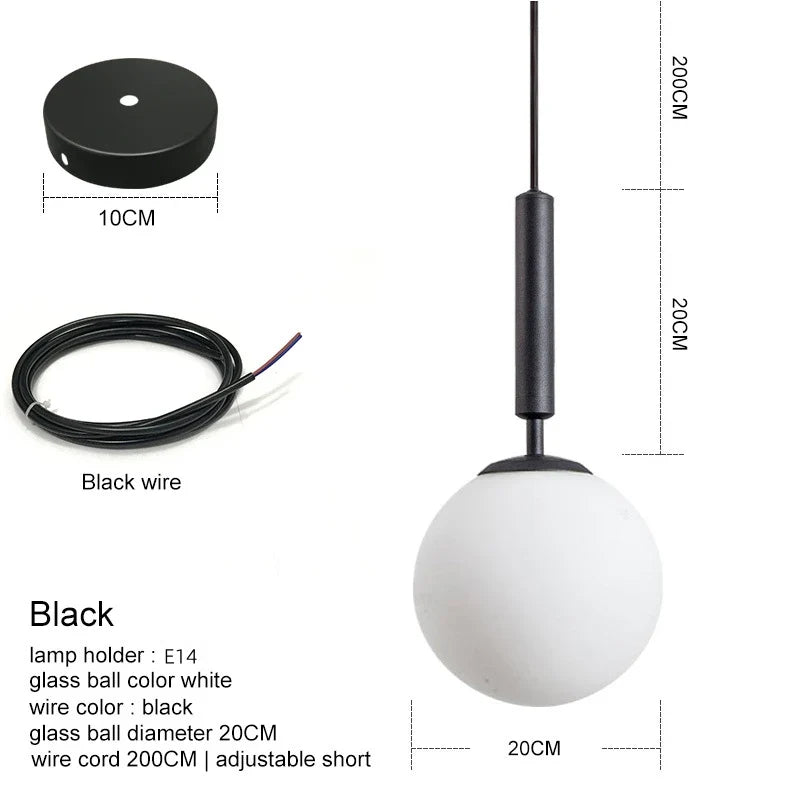 Suspension laiton noir boule lait LED