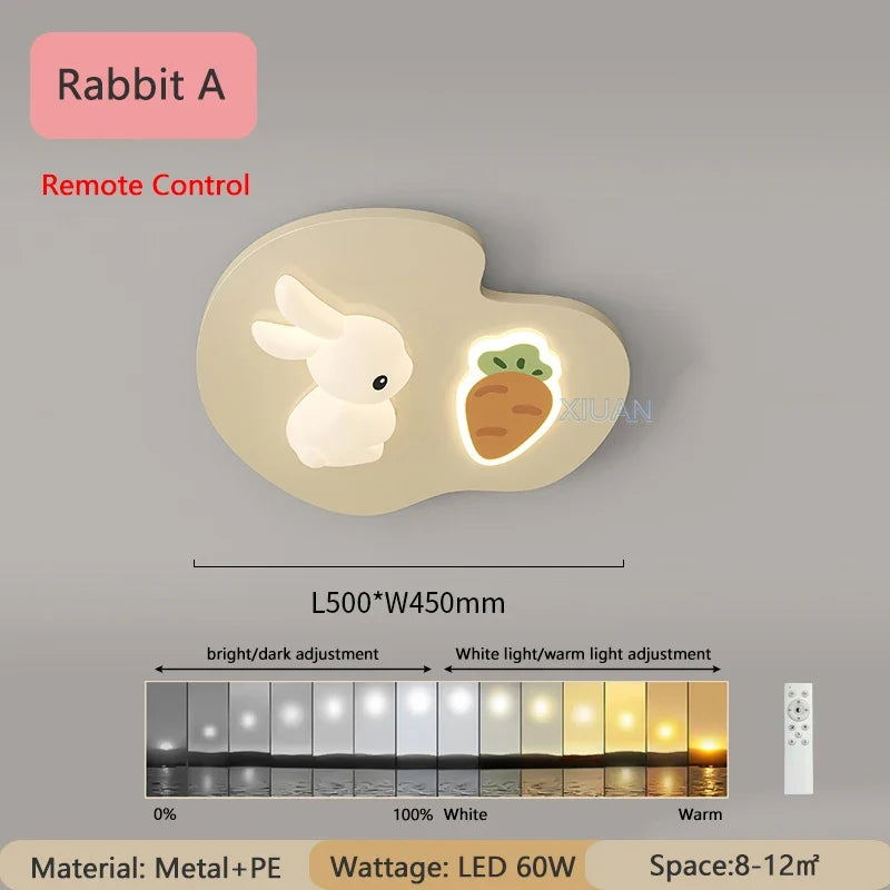 Creative Children's Room Ceiling Lamps Carrot Cloud Rabbit Ceiling Light Nursery Room School Baby Girl Bedroom Chandelier AC220V