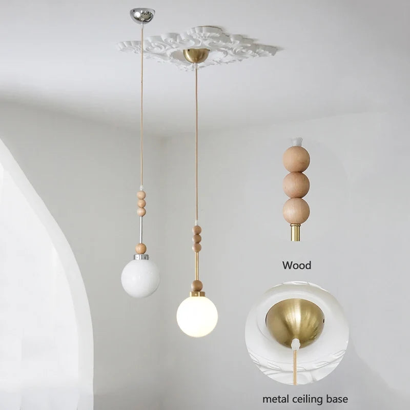 suspension vintage en verre et bois led