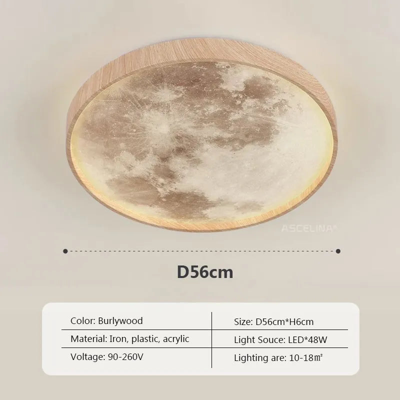 Plafonnier LED nordique en forme de lune en bois