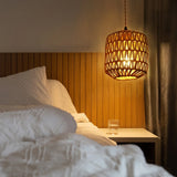 applique murale led en rotin tissée rétro avec corde de chanvre