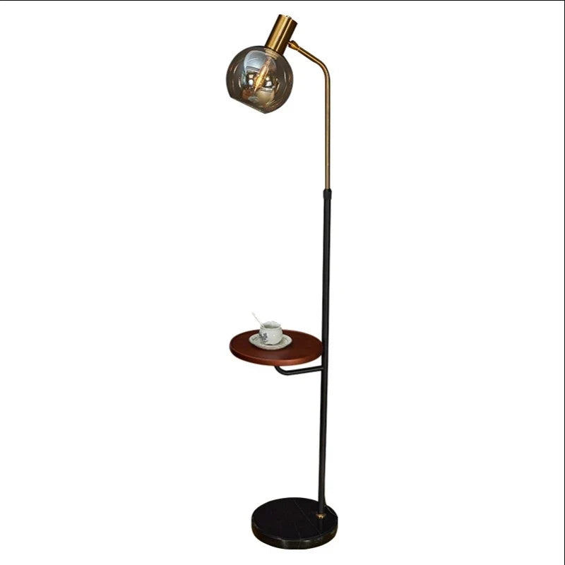 Lampadaire LED moderne ambre verre marbre Base bois pour salon chambre lecture éclairage E27 ampoule