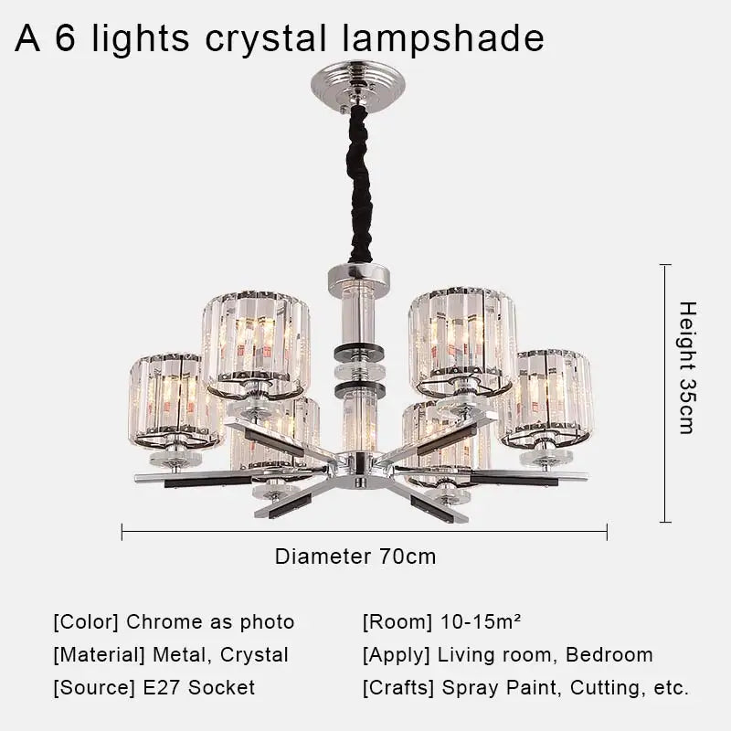lustre en cristal luxe nordique éclairage métal chromé verre transparent