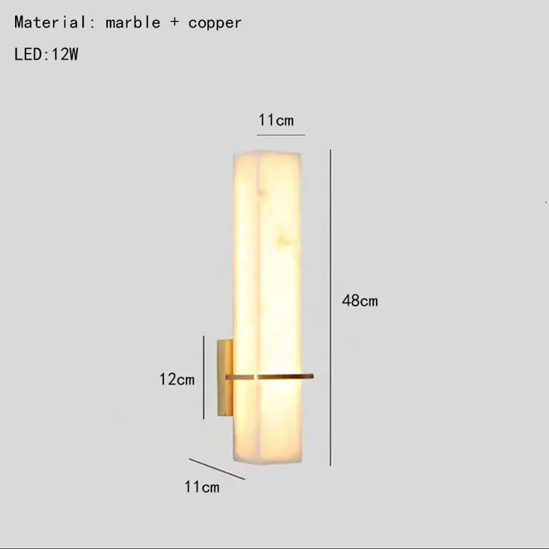 applique cuboïde en marbre naturel et cuivre pour éclairage d'ambiance