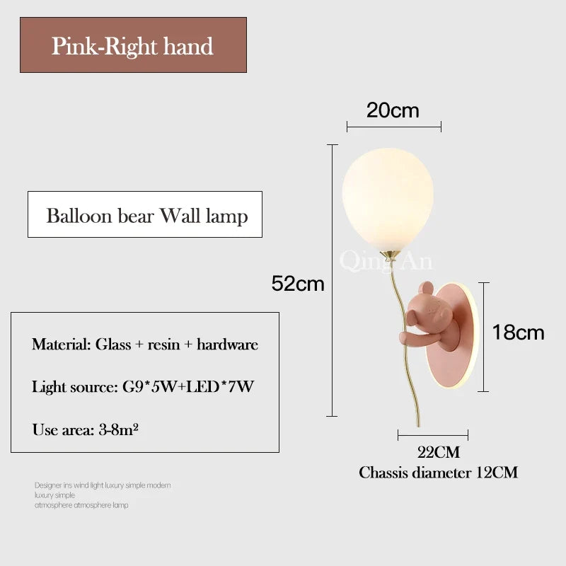 applique murale ours doré en verre lampe LED décoration chambre enfant