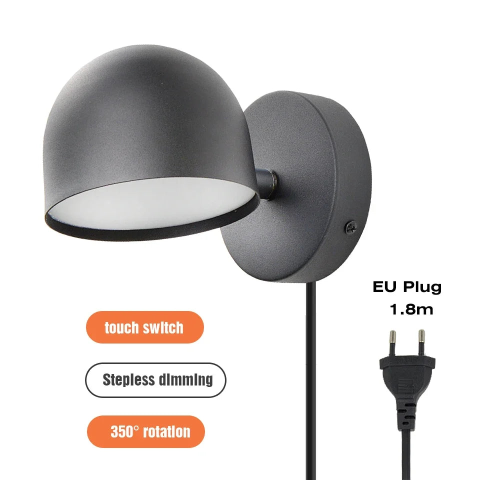 applique murale led avec variateur tactile rotatif 350° et prise de chevet