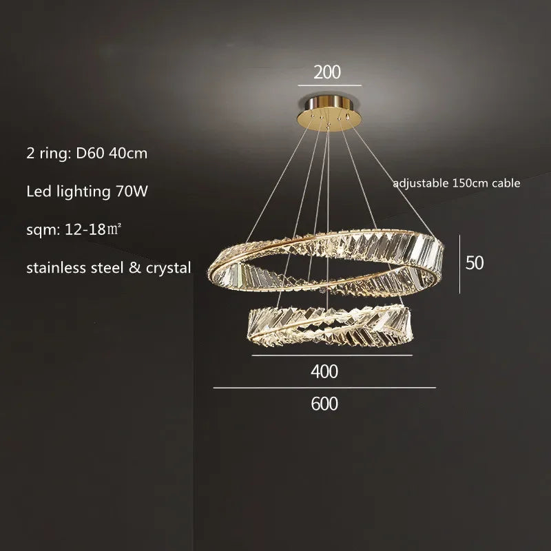 LustreSalon moderne Led K9 Dimmable de luxe or anneau irrégulier cristal