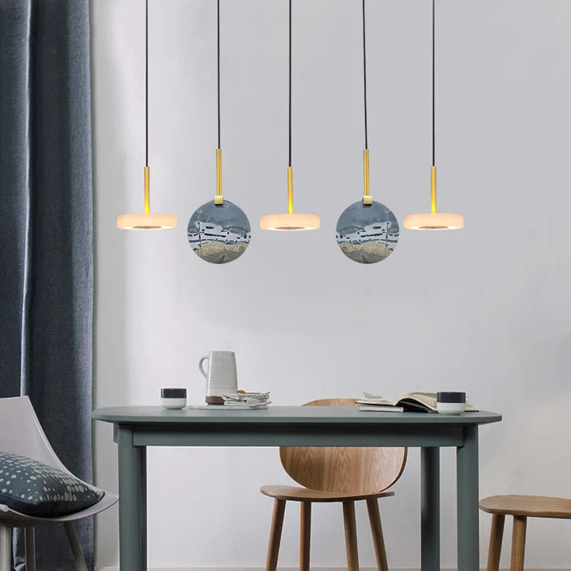 lustre en bois naturel ou marbre doré avec éclairage led
