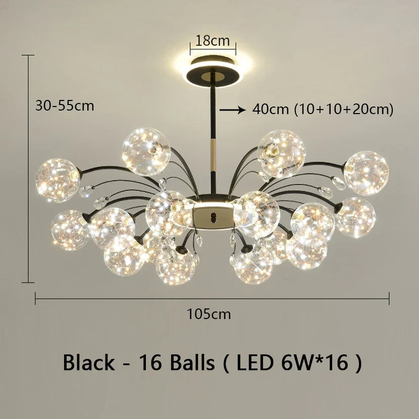 lustre sandyha luxe led en fer avec boules de verre