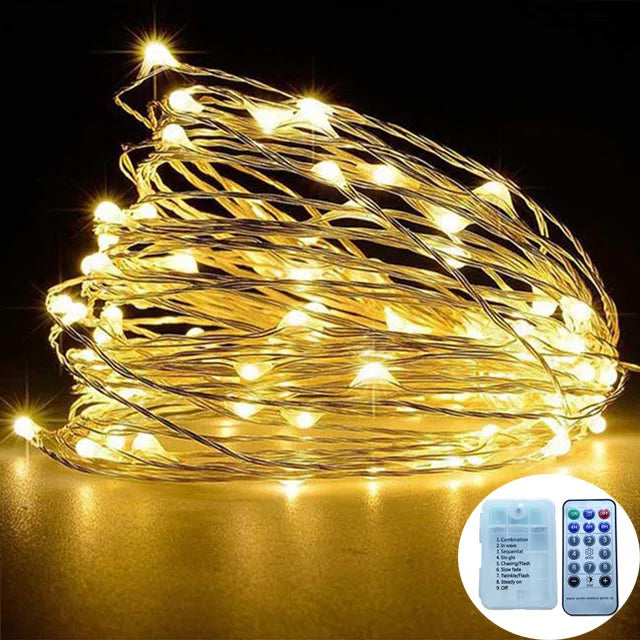 guirlande lumineuse led cuivre 20m 8 modes télécommande décoration extérieure