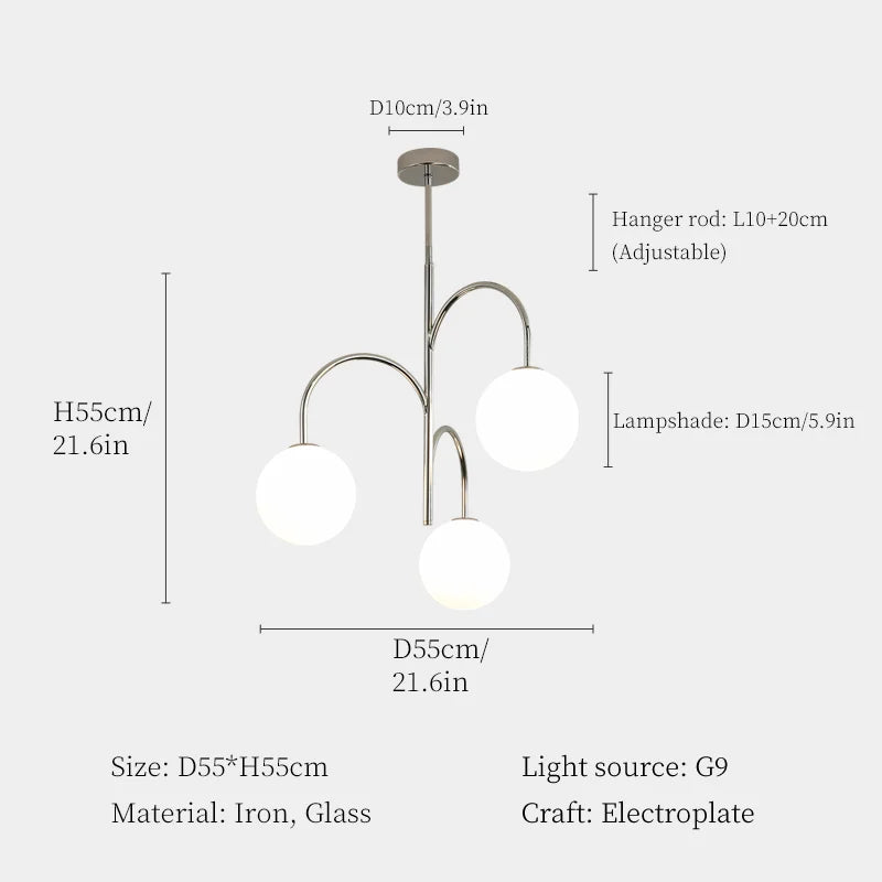 lustre moderne en fer et verre pour décoration intérieure