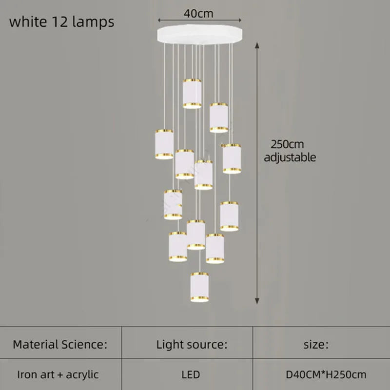 lustre long rotatif en acrylique pour éclairage intérieur décoratif