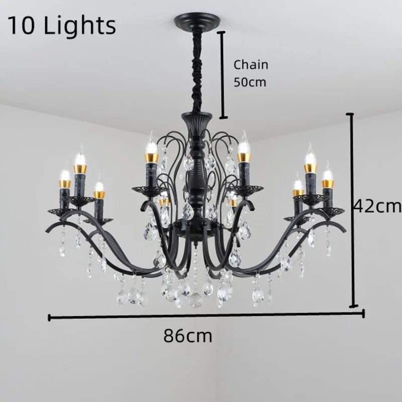 lustre en fer forgé avec suspensions en cristal pour intérieur élégant