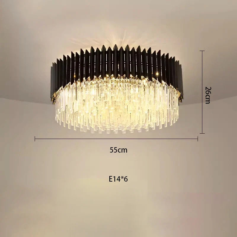 plafonnier led ovales en cristal à intensité variable en or noir