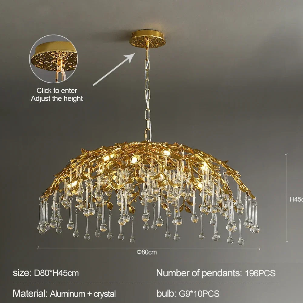 lustre en cristal de luxe design goutte de pluie élégant