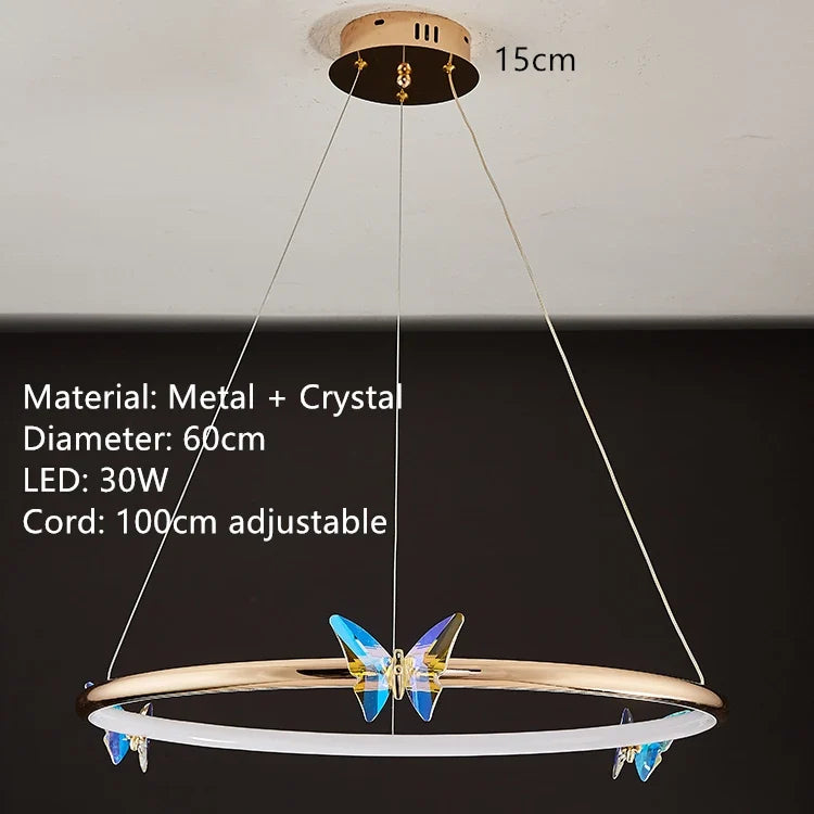 lustre led papillon anneau doré avec cordon réglable emballage soigné