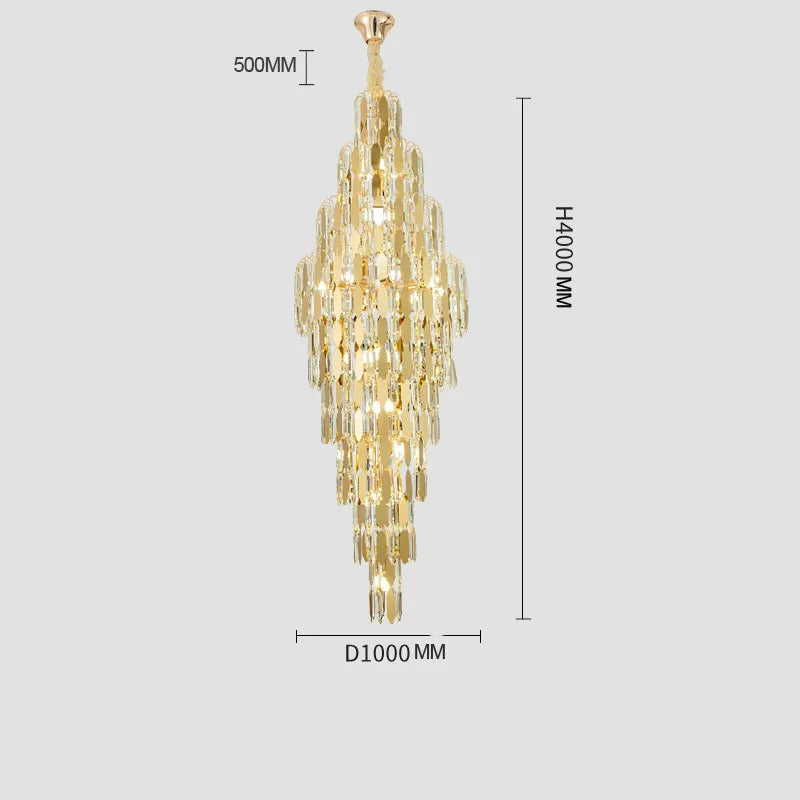 lustre en cristal pour escalier et halls d'hôtel