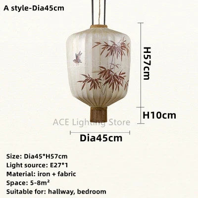 Nouvelle lampe lanterne en tissu chinois pour Restaurant salon rétro hôtel chez l'habitant balcon motif dessiné à la main lustre ampoule gratuite