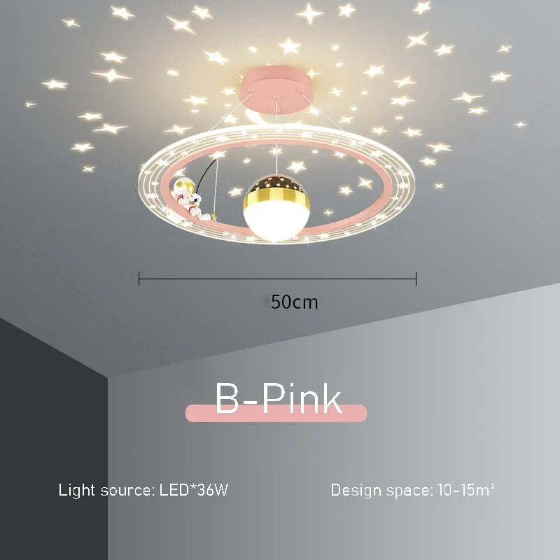 Lustre LED rond d'astronaute à gradation pour chambre d'enfant