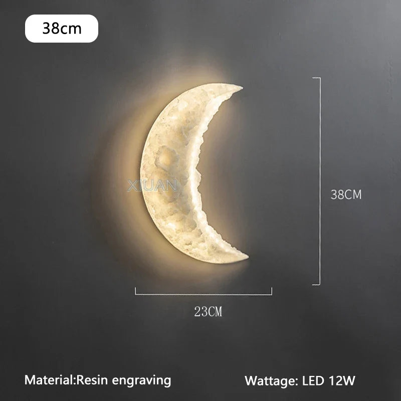 Luxury Moon Wall Lamp for Bedroom Living room Indoor Decor Creative Resin Engraving Moon Light Hallway Stair Aisle Entrance