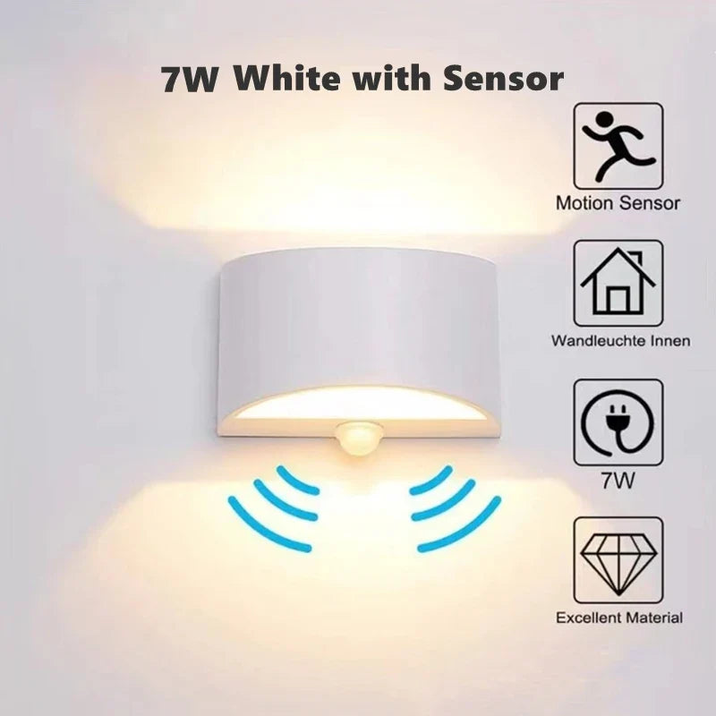 5W 7W COB LED Outdoor Wall Lamps PIR Motion Sensor Aluminum Porch Garden Corridor Light Up and Down Lighting Indoor Sconce Light