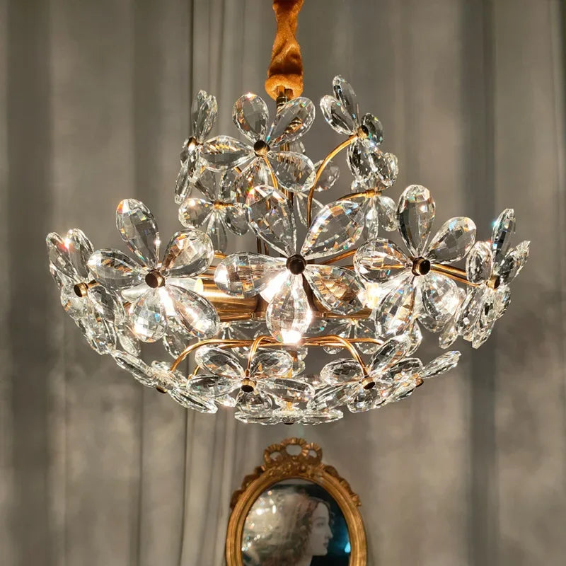 lustre plafond rétro fleur cristal led luxe décoration