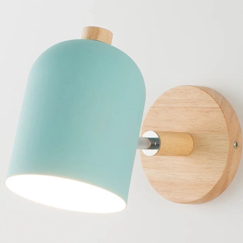 applique murale nordique moderne rotative led en fer et bois