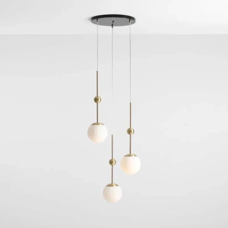 lustre en verre doré design créatif trois têtes éclairage moderne