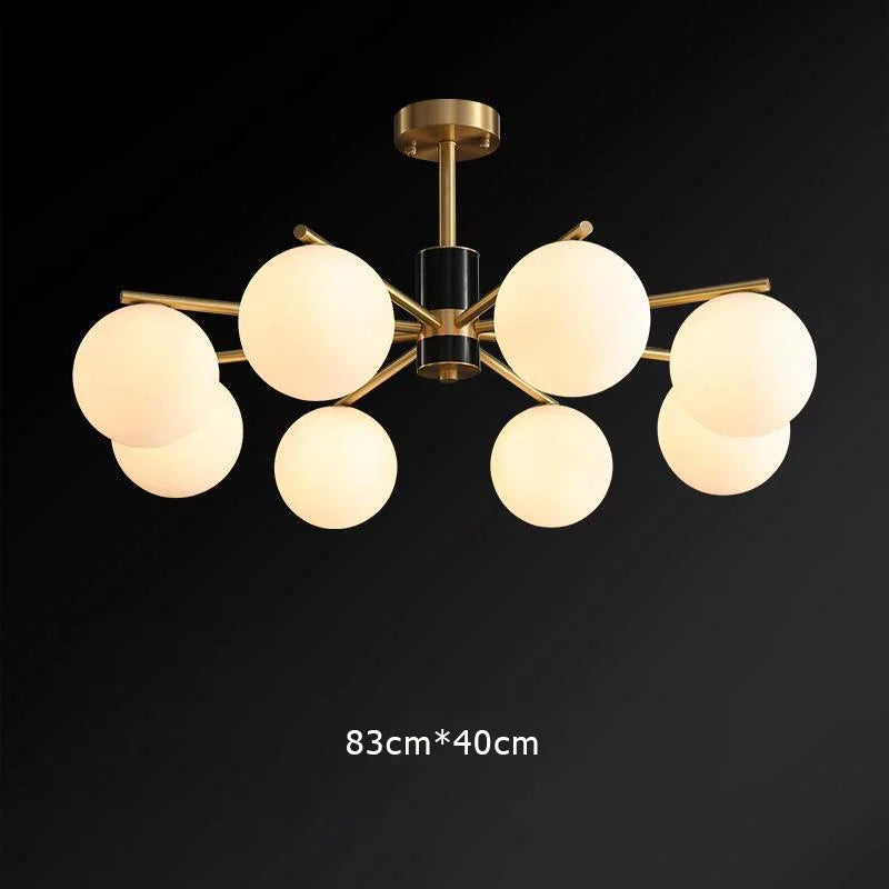 suspension nordique luxe en cuivre doré avec boules de verre blanches