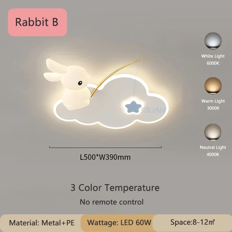Creative Children's Room Ceiling Lamps Carrot Cloud Rabbit Ceiling Light Nursery Room School Baby Girl Bedroom Chandelier AC220V